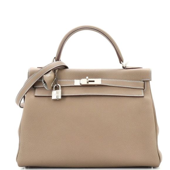 Hermes Handbags - Hermes Kelly Handbag Bicolor Togo with Palladium Hardware 32 Neutral